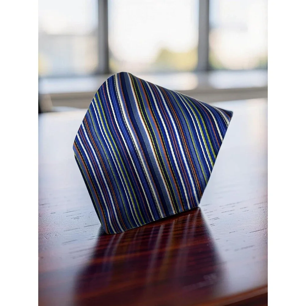 Tommy Hilfiger Silk Tie Blue Green Orange Multi Stripe Classic‎ 58